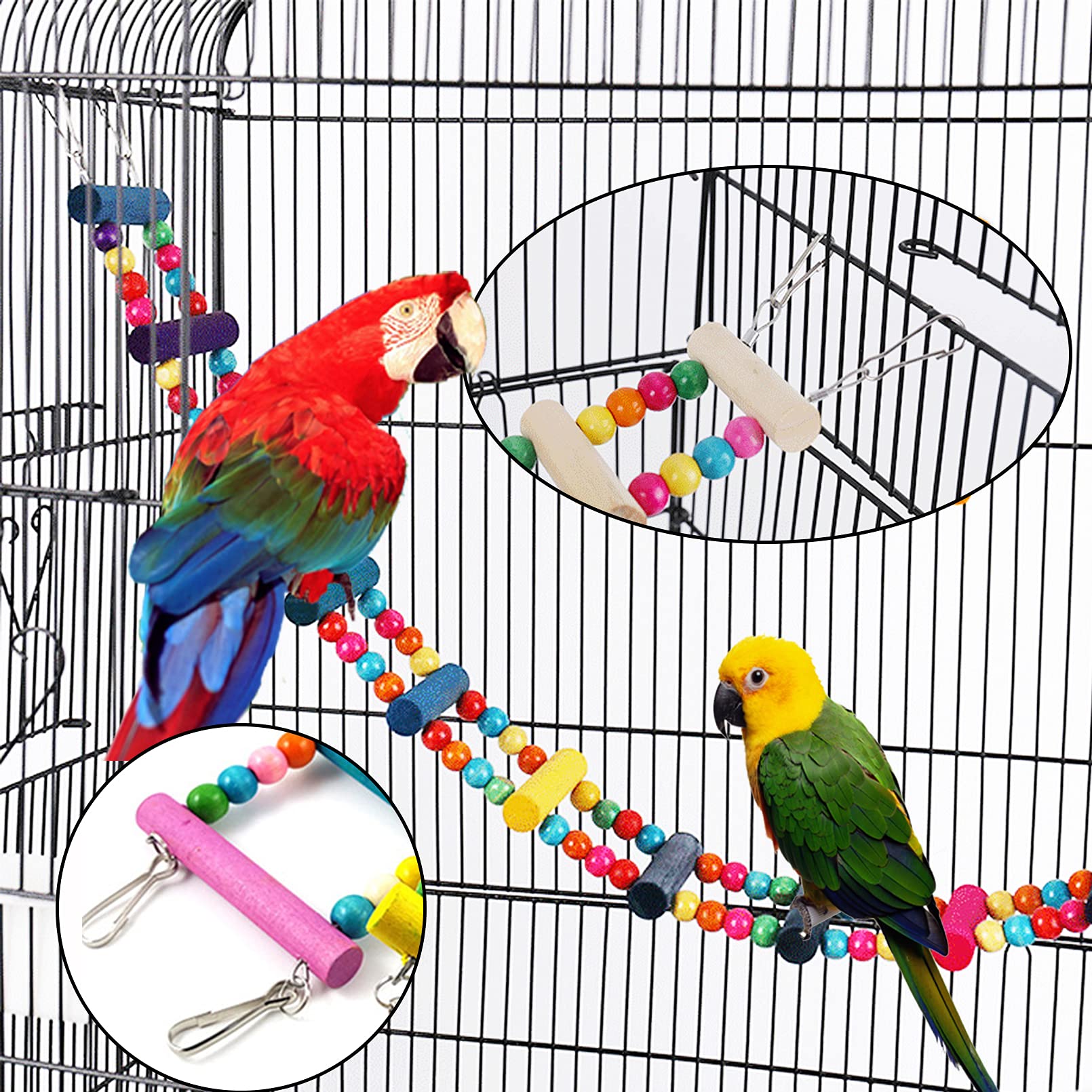 Hamiledyi swing toy with bells provides auditory enrichment during play.