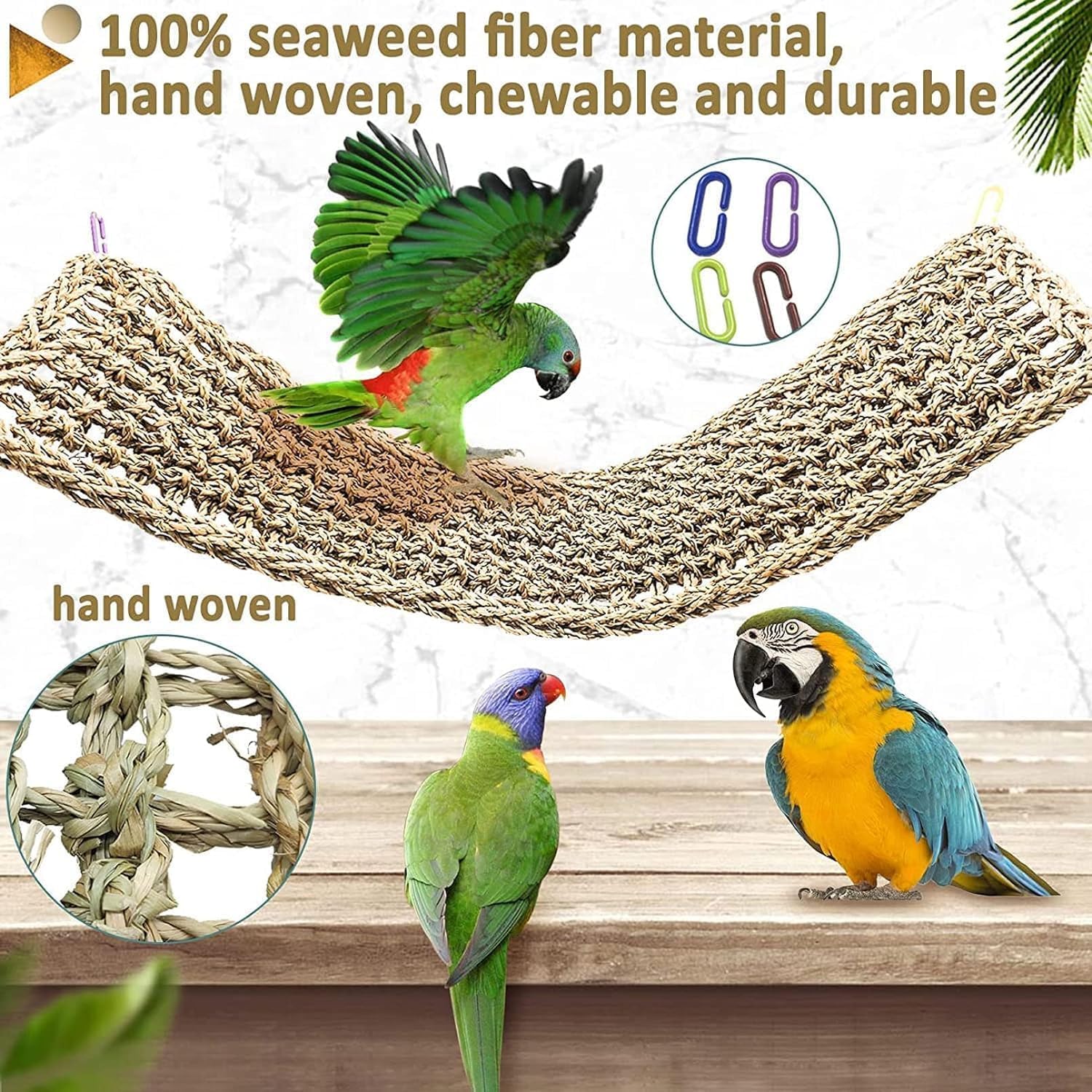 Hamiledyi DIY bird-foraging wall setup with hooks and toys.