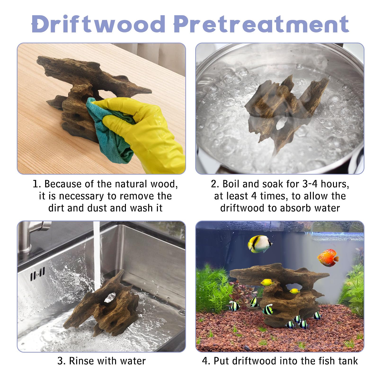 Hamiledyi driftwood pairs with plants to boost natural habitat and visual appeal.