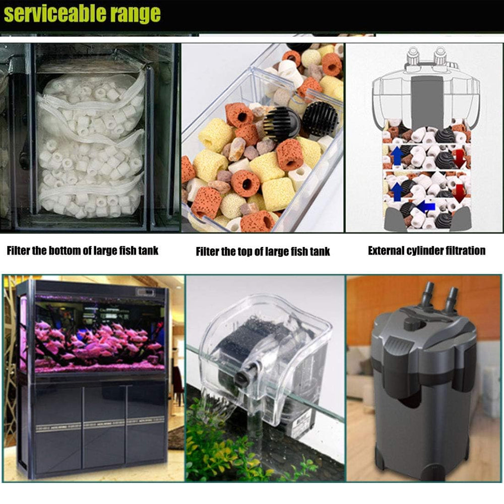 Hamiledyi filter-media compatibility photo suggests use with hanging and power filters.