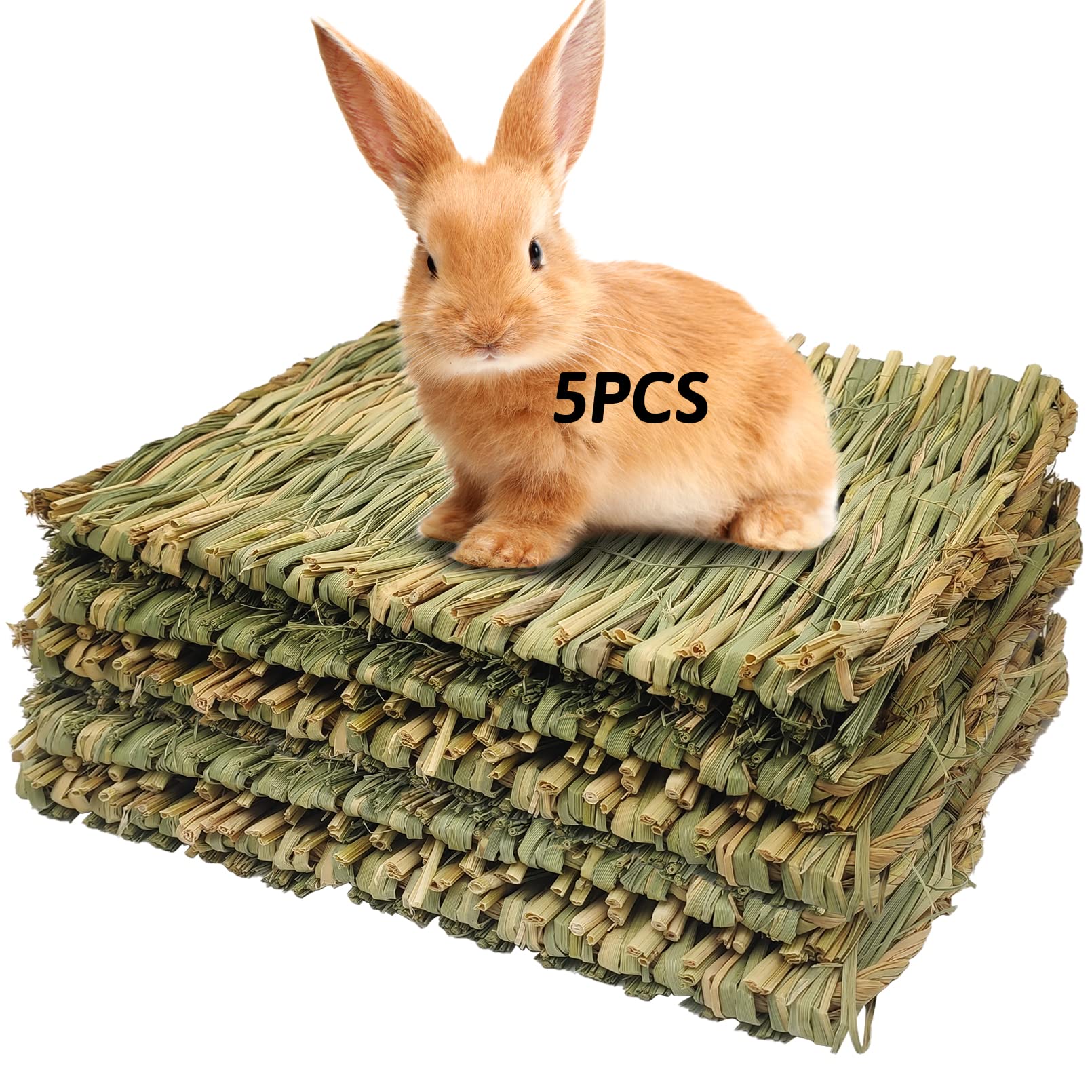 Hamiledyi grass mat pack of five mats offers cozy lounging and safe chewing for small pets.