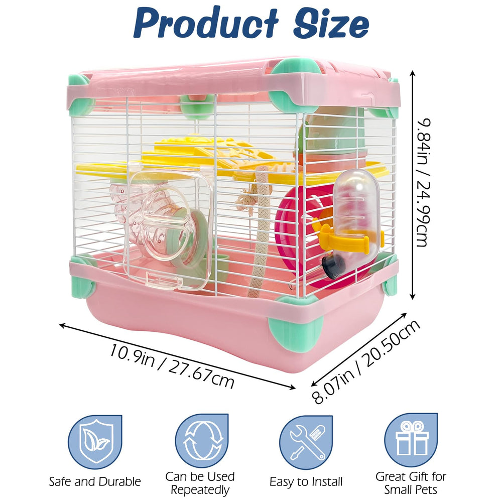 Hamiledyi hamster cage interior with accessories ready for play and rest.