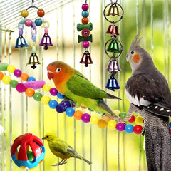 Hamiledyi wooden hanging bell toy attracts birds with bright color and crisp sound.