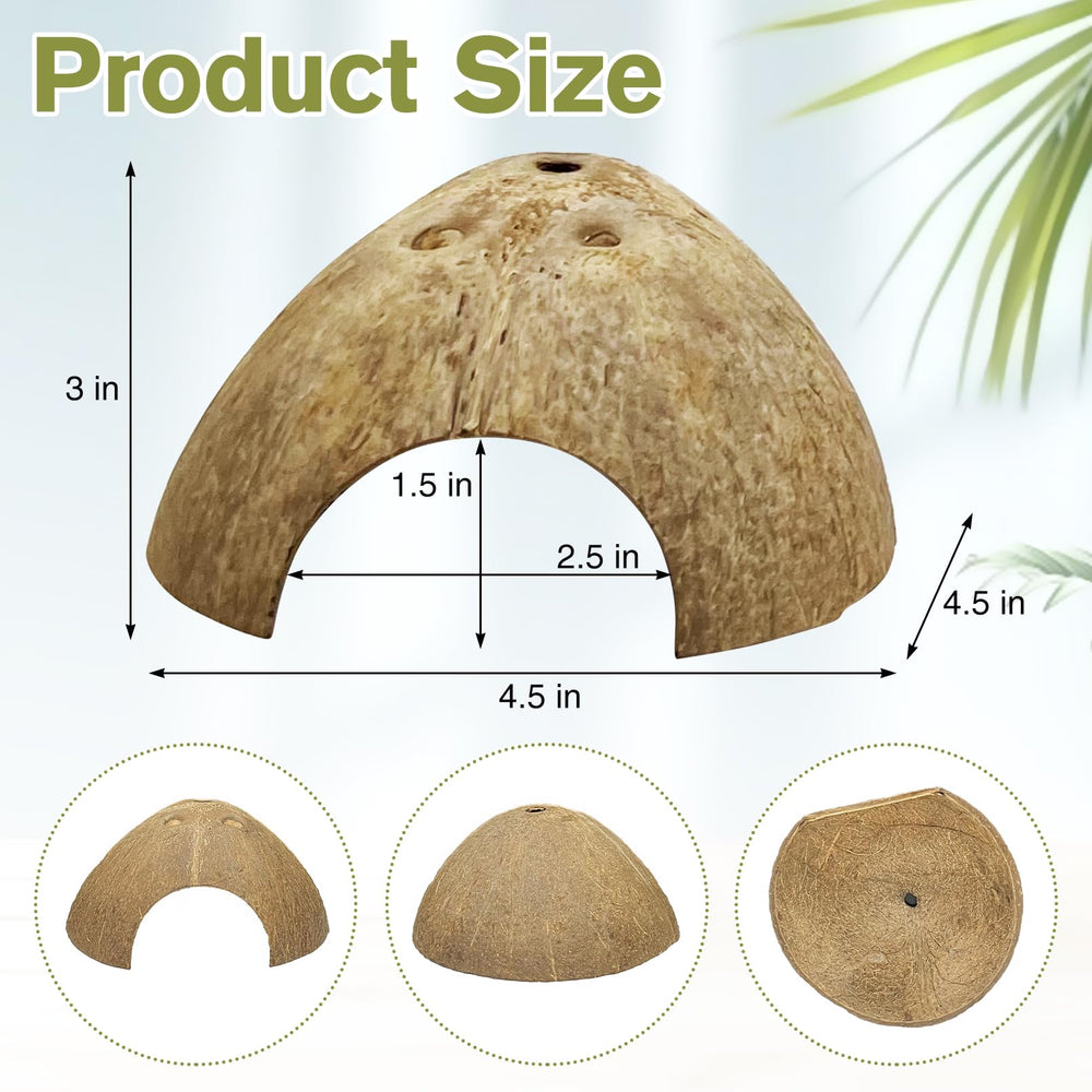 Hamiledyi natural coconut shell hut closeup shows durable shelter for wet and dry terrarium areas.