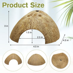 Hamiledyi natural coconut shell hut closeup shows durable shelter for wet and dry terrarium areas.