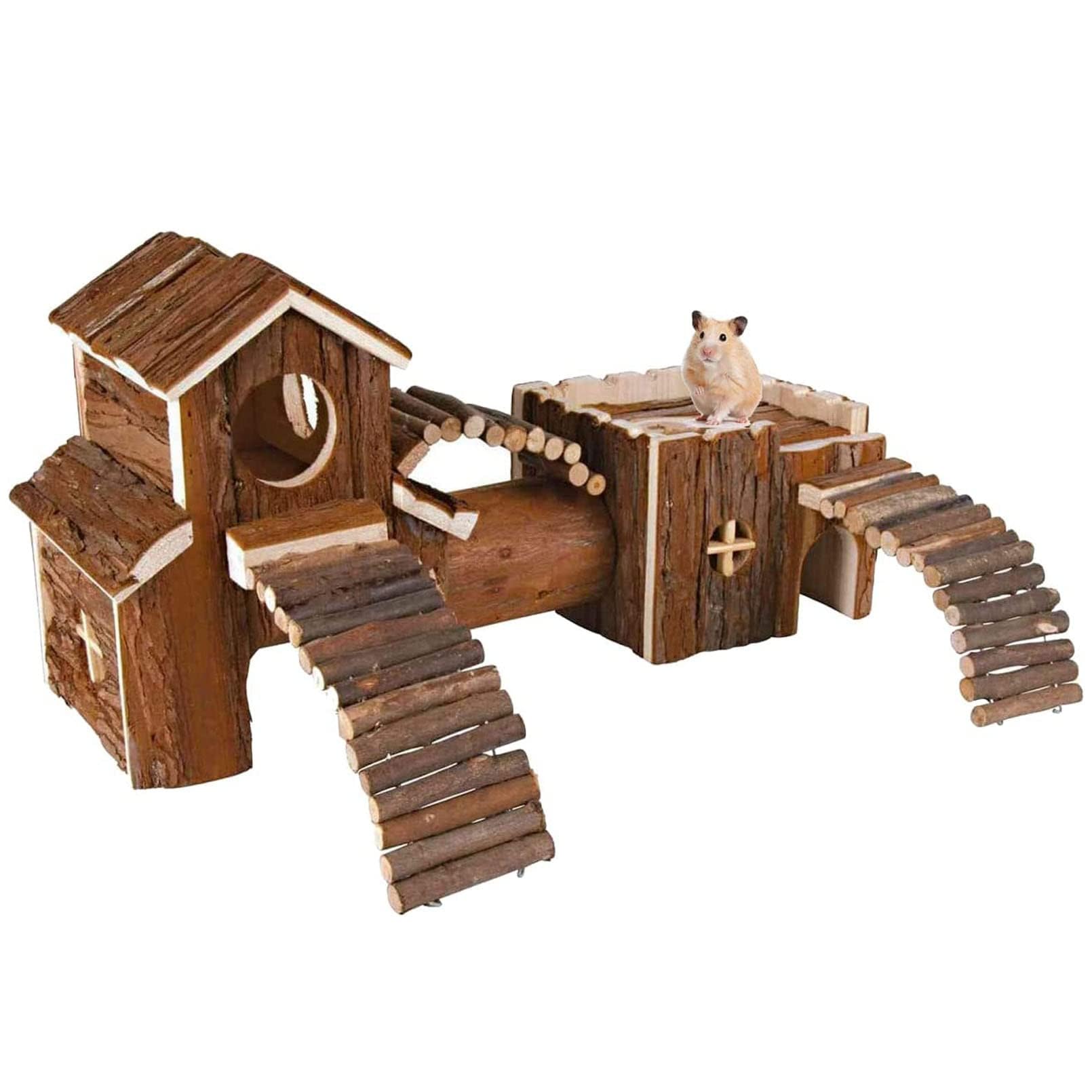 Hamiledyi natural wooden hamster tunnel playground – compact enrichment for playful dwarf hamsters.