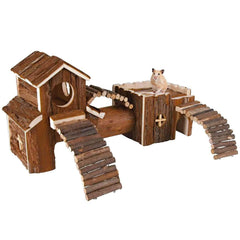Hamiledyi natural wooden hamster tunnel playground – compact enrichment for playful dwarf hamsters.