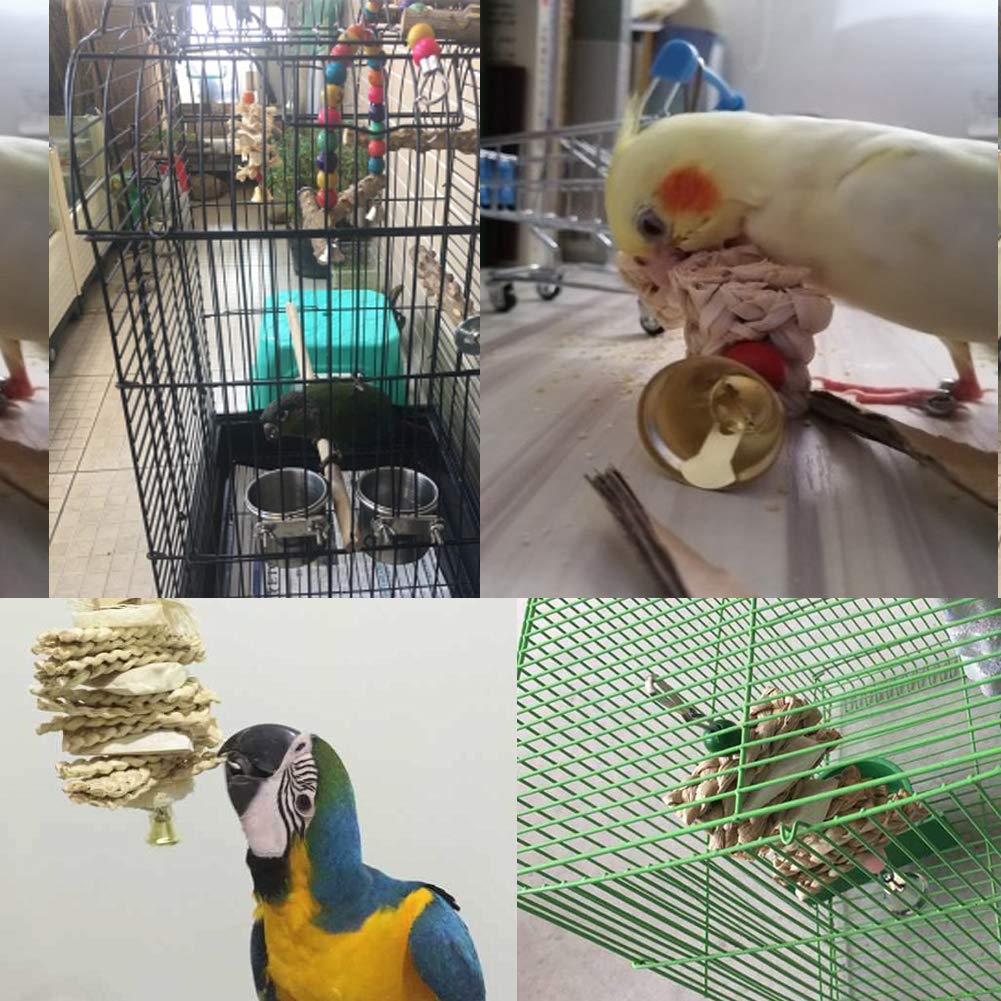 Hamiledyi parrot toy hanging bell design facilitates safe cage play.