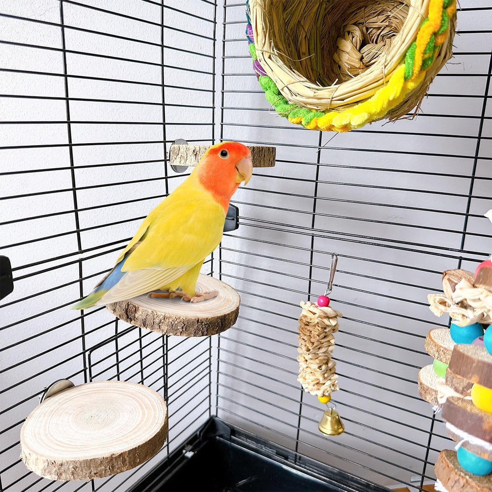 Hamiledyi wood perch platform side view demonstrates chew-safe surface for small pets