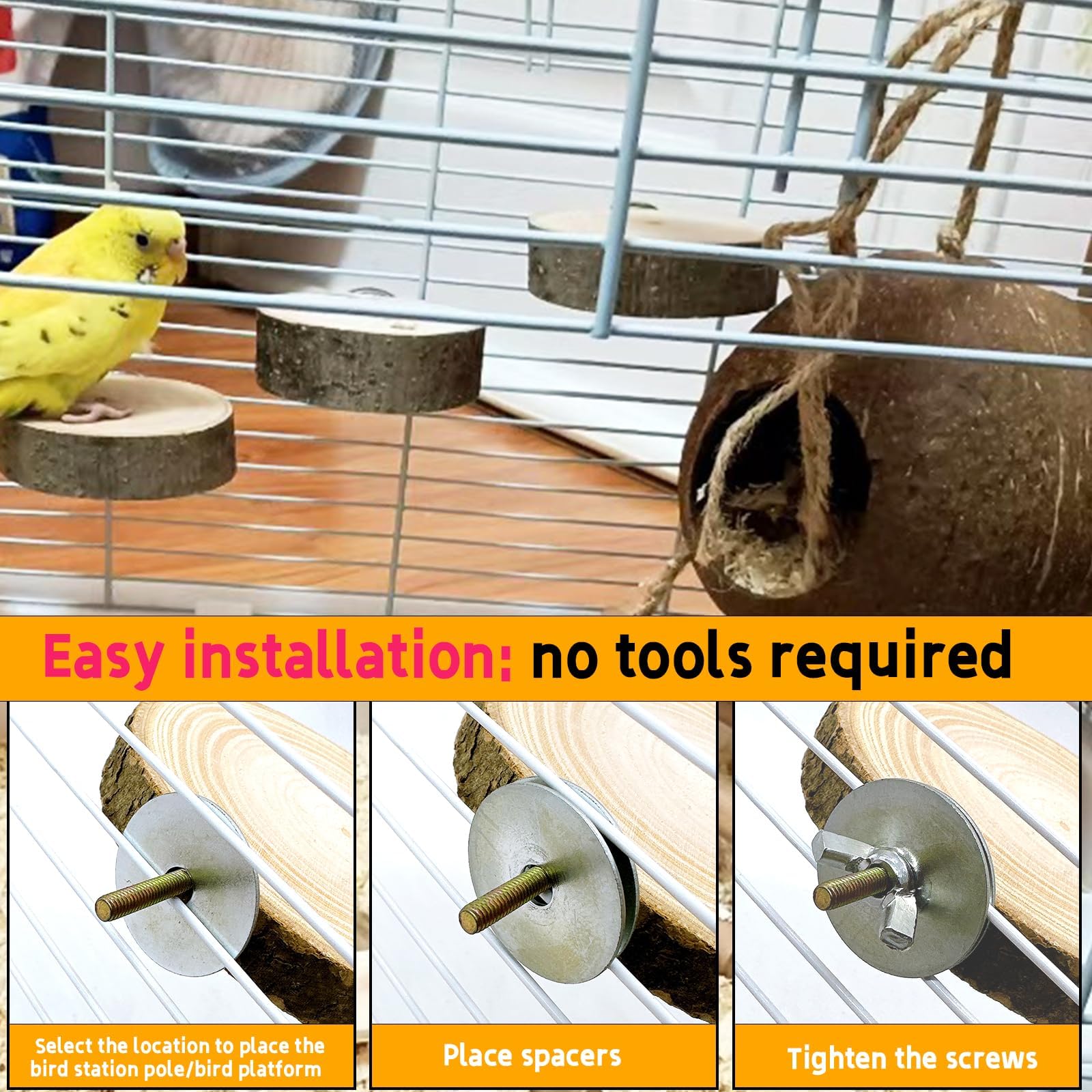 Hamiledyi circular bird perch in cage illustrates versatile resting and perching