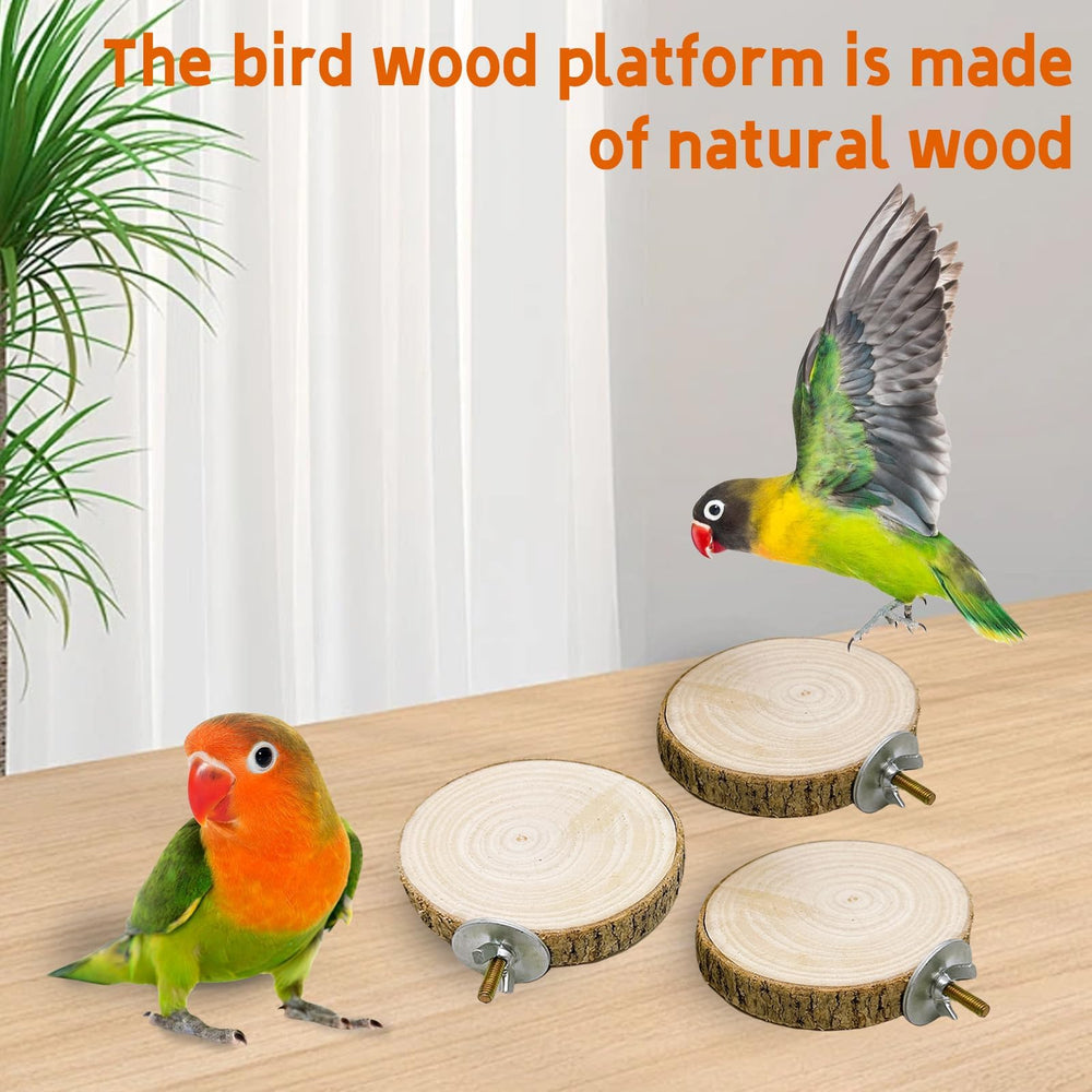 Hamiledyi round wooden platform in cage emphasizes natural habitat feel for birds