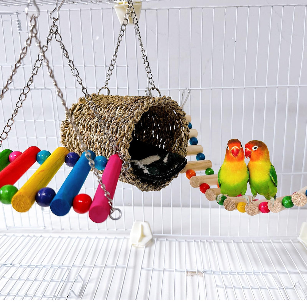 Hamiledyi pet cage decor set enhances habitat and exploration opportunities.