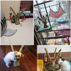 Hamiledyi pet rabbit toy tree detail with grass rope emphasizing texture and scent