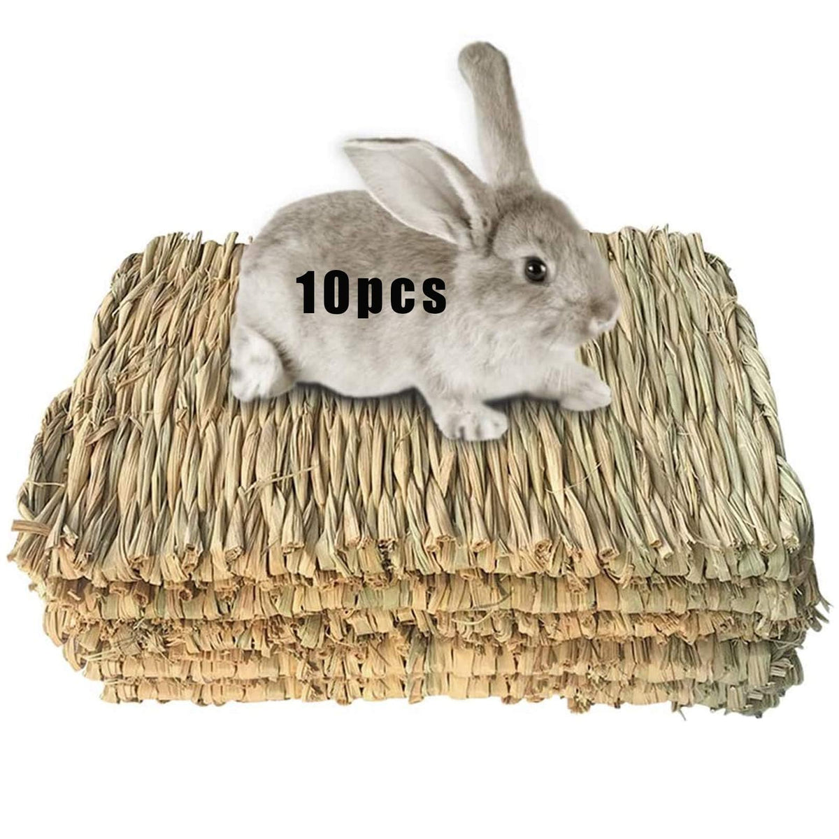 Hamiledyi rabbit grass mat closeup reveals natural straw texture ideal for chewing and nesting.