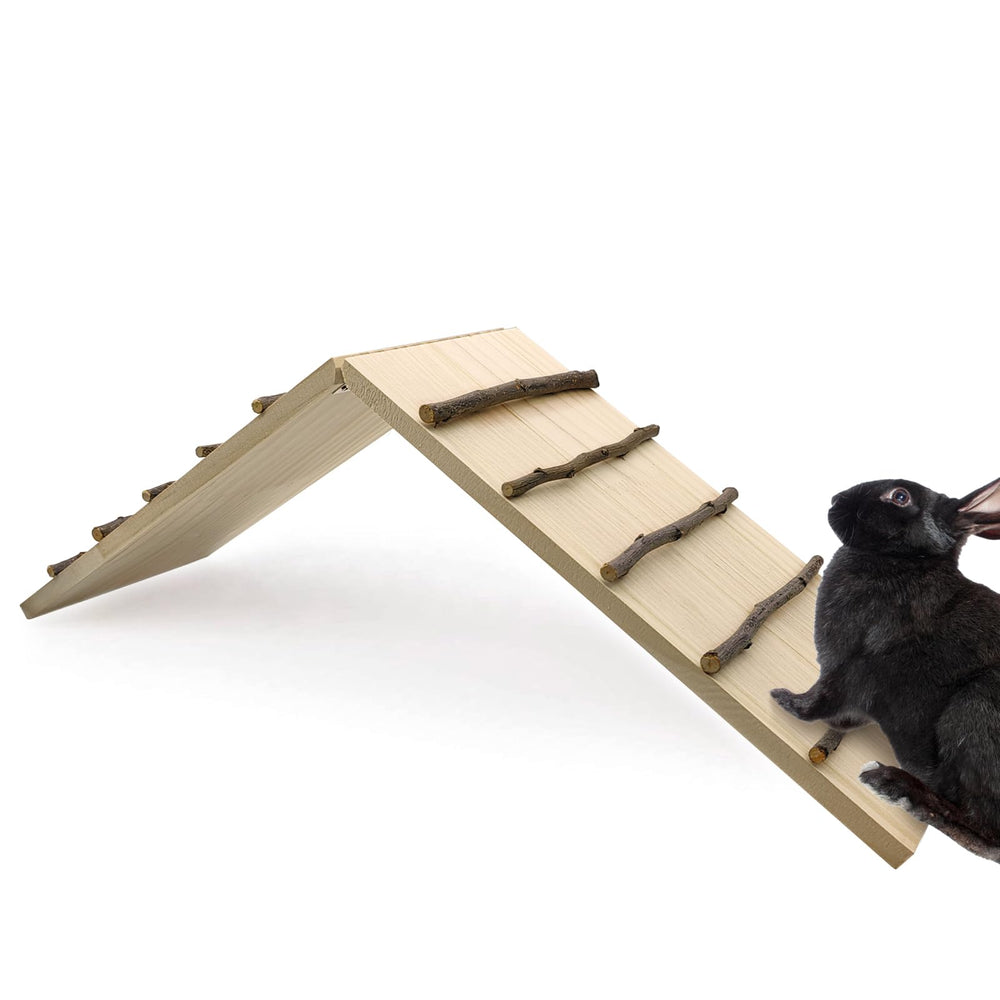 Hamiledyi rabbit ramp wooden bridge shows sturdy natural wood for safe climbing.