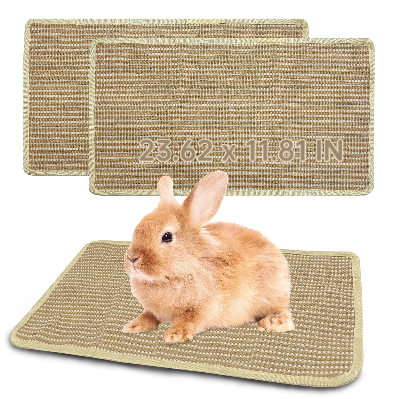 Hamiledyi rabbit sisal scratching pad 2-pack in use, protecting furniture and encouraging natural scratching.