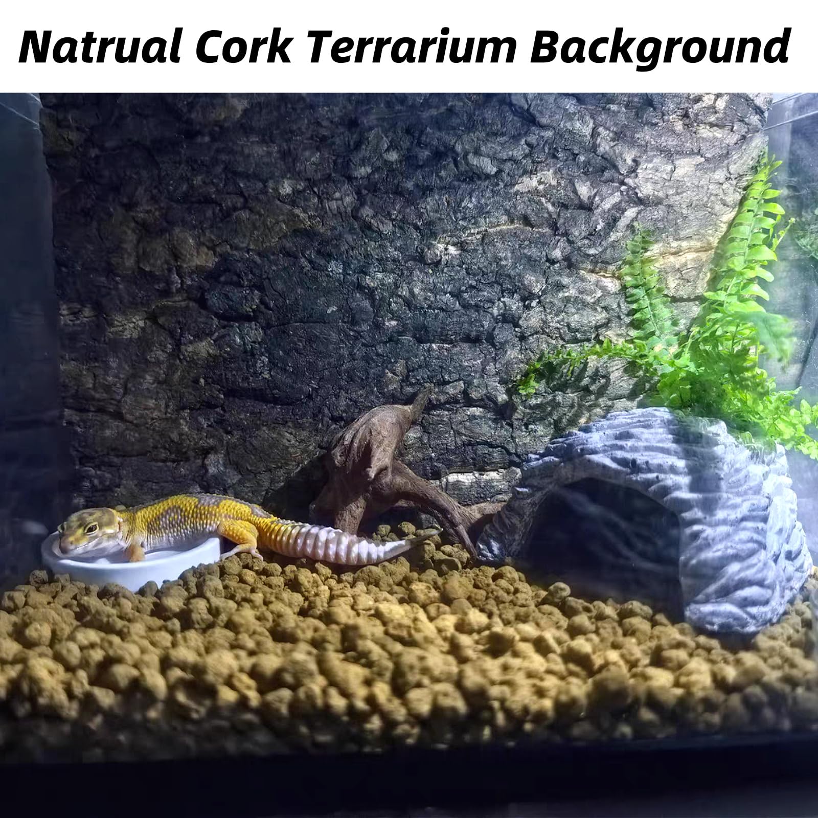 Hamiledyi reptile tank decor showcases cork texture for a natural look.
