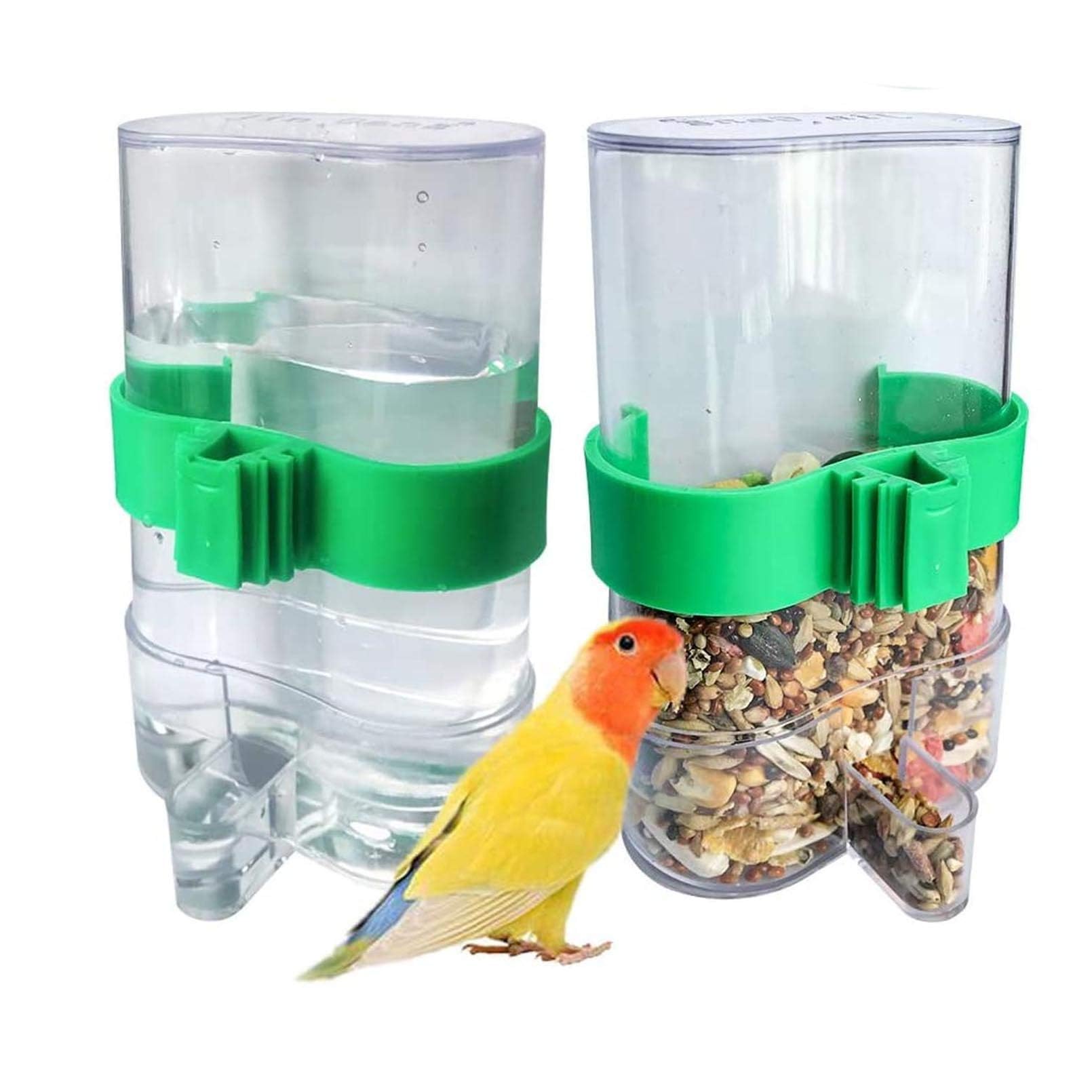 Hamiledyi two-piece-set-bird-feeder provides practical feeding and drinking option for cages.