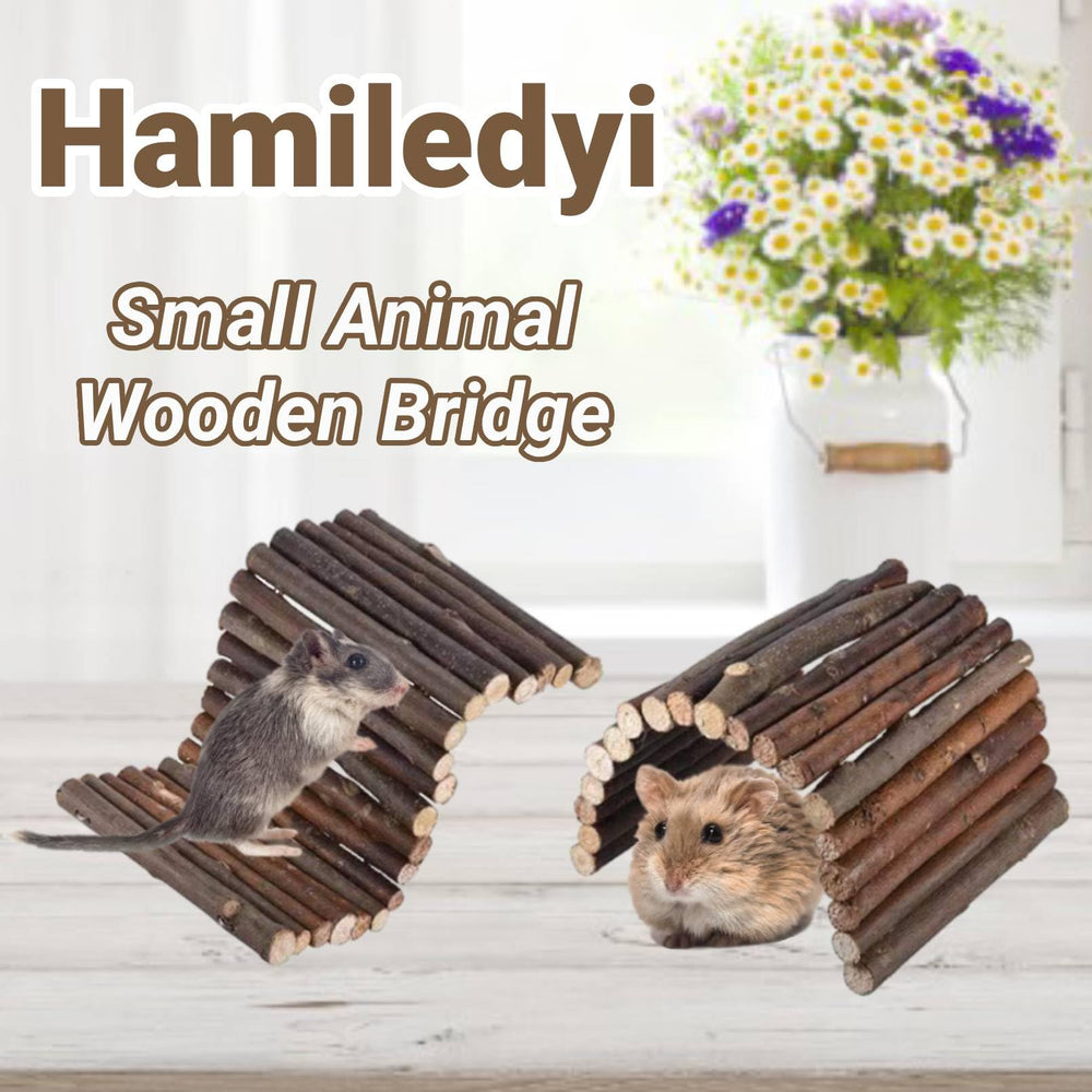 Hamiledyi wooden bridge in-use inside a small animal cage for climbing.