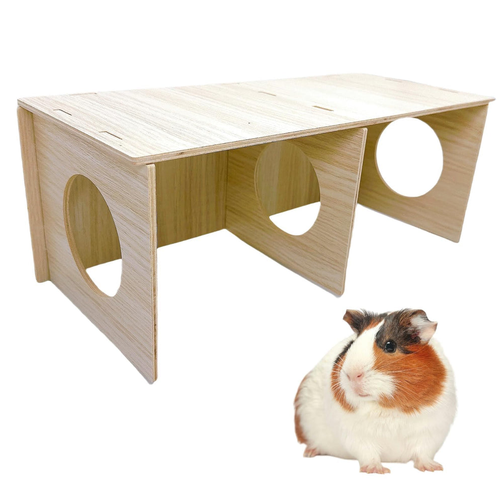 Hamiledyi wooden hamsters hideout tunnel 2-chamber provides cozy hiding and active exploration.