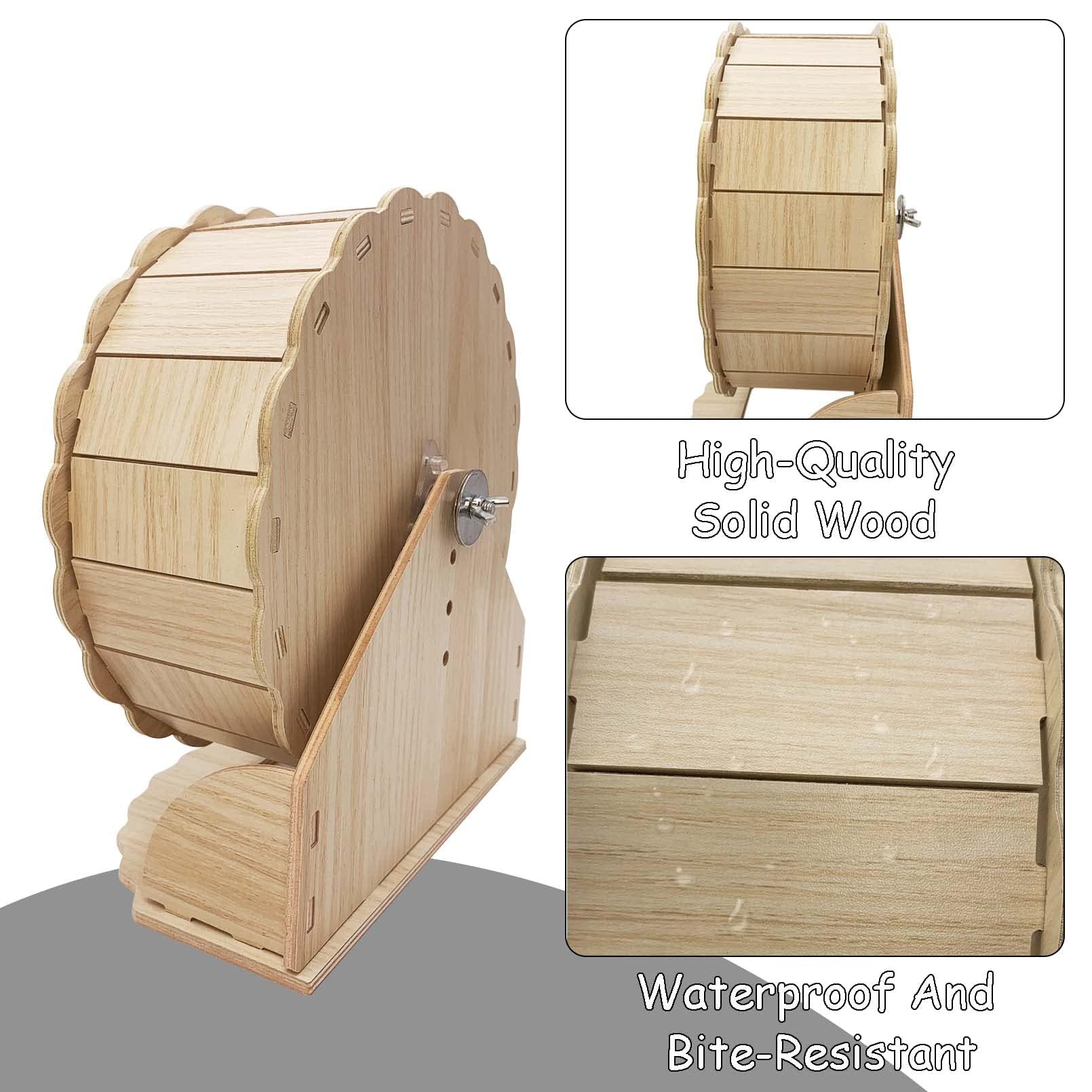 Hamiledyi wooden wheel in use with small rodent highlights natural exercise routine.