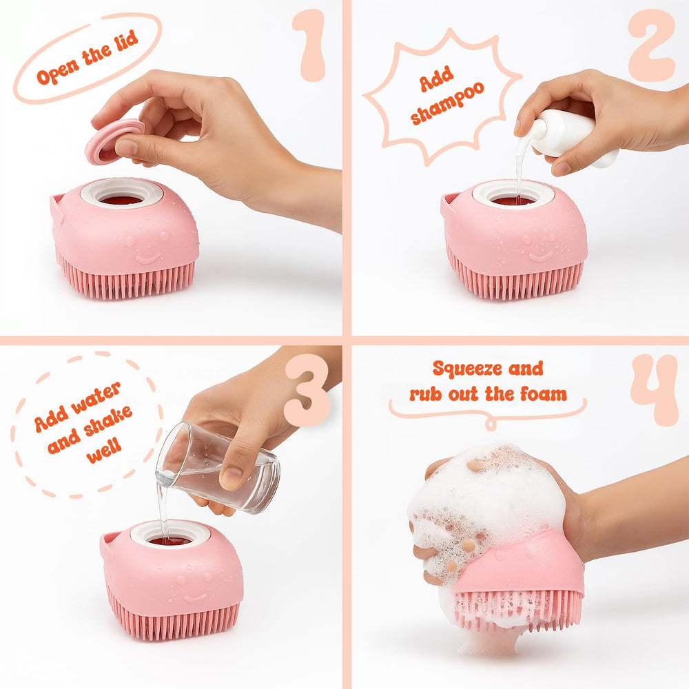 HamInWay dog bath brush with soft silicone bristles for gentle detangling and massaging.