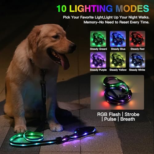 hamraba light-up dog leash modes button shows 10 lighting options for safety