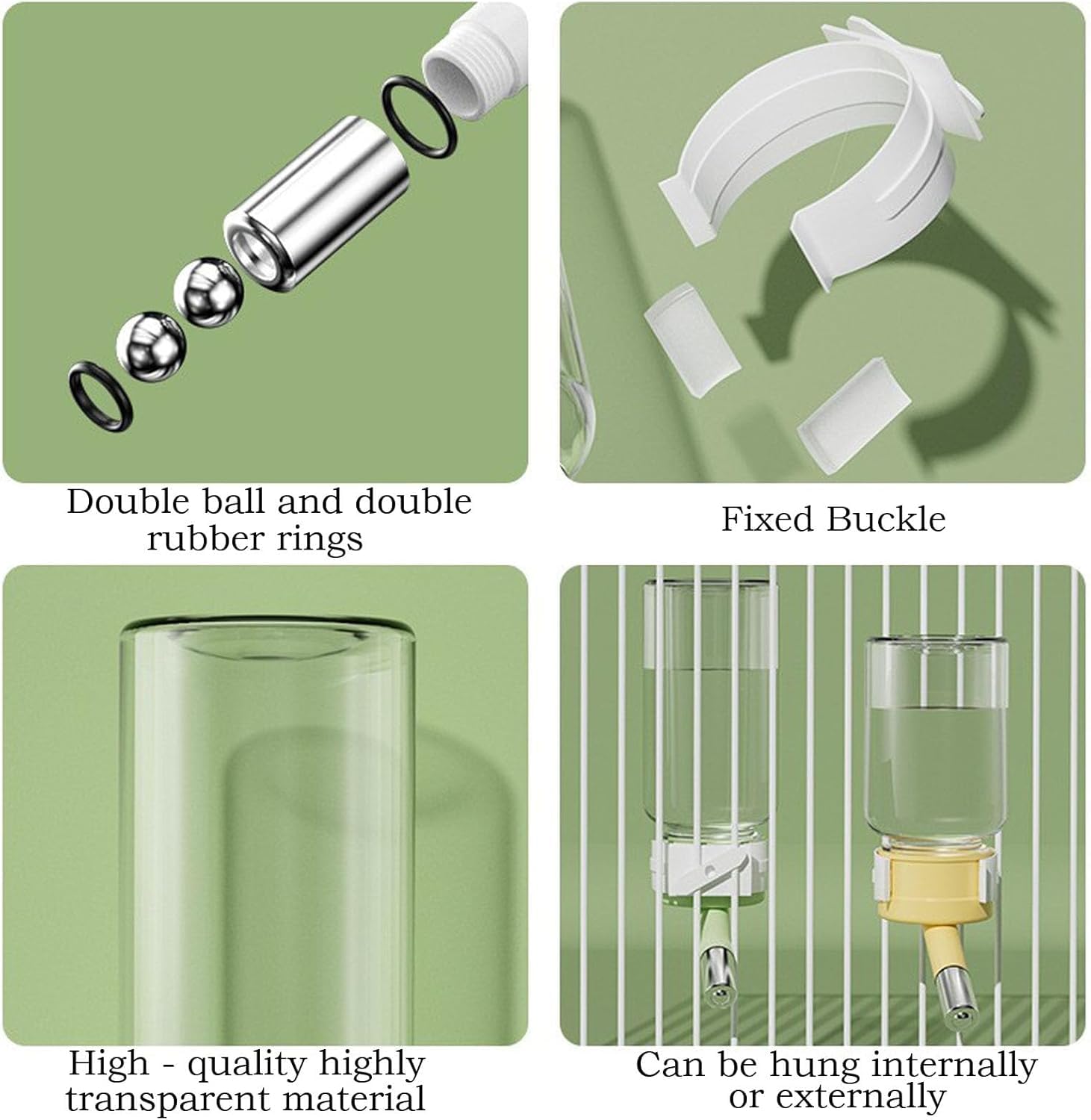 Hamster Water Bottle can be mounted on glass tanks with adjustable setups.
