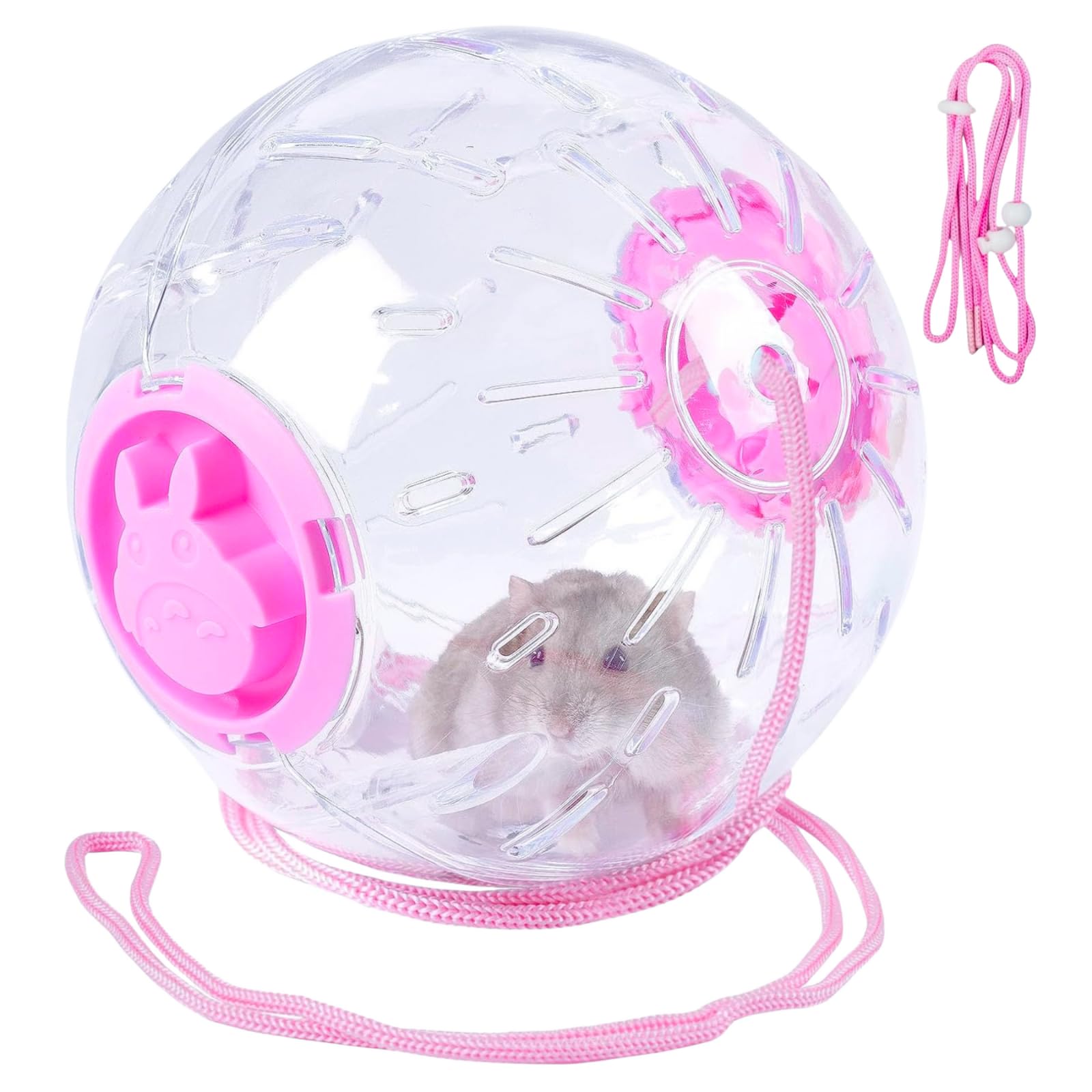 4.9-inch hamster wheel with transparent pink ball for clear viewing and gentle running.