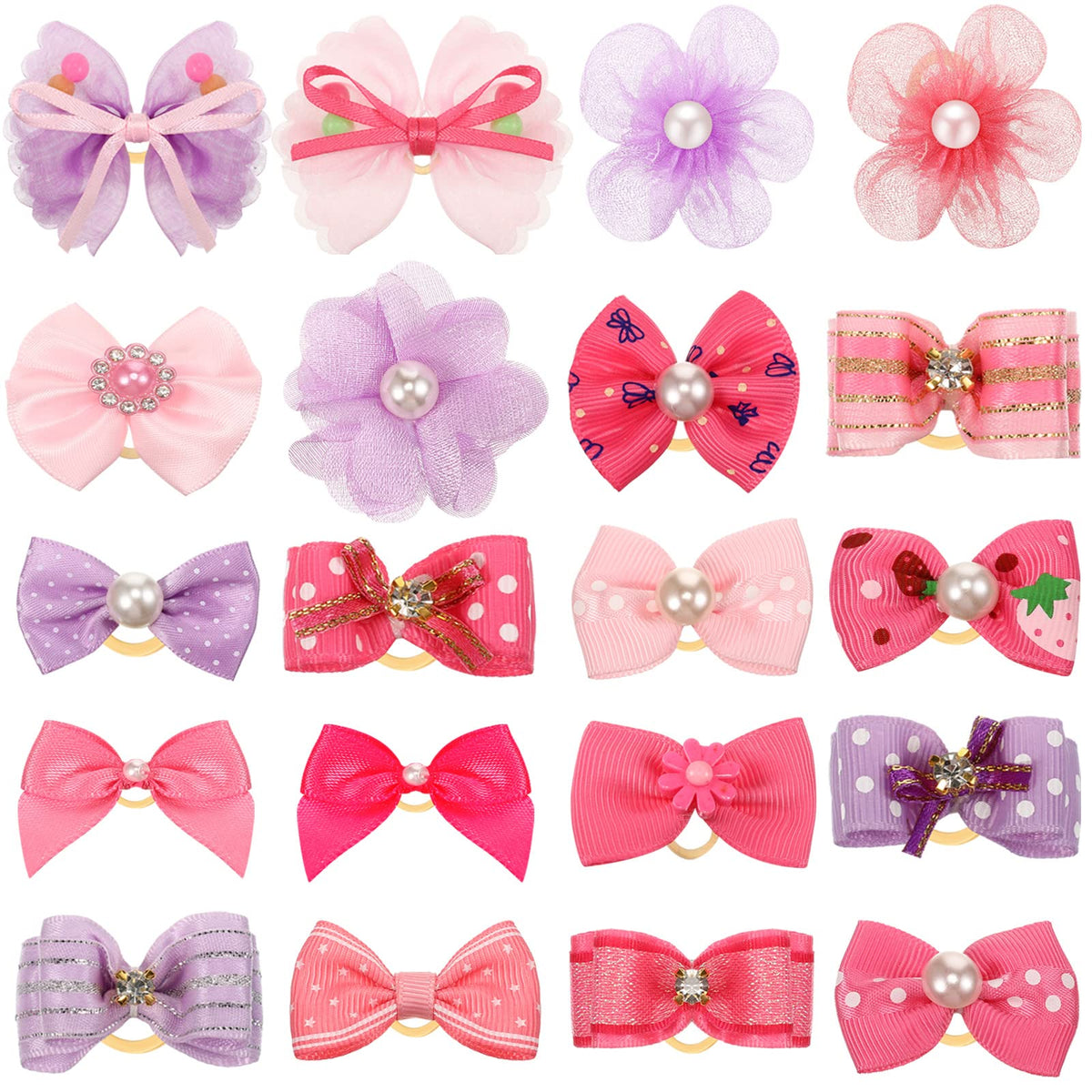 Hanaive 20-piece dog bows pack in assorted colors for versatile daily styling.