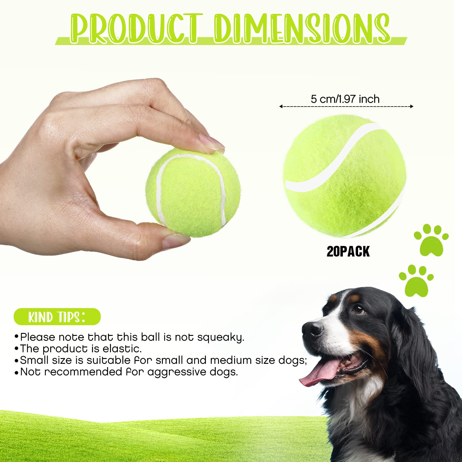Hanaive small-dog 2-inch tennis ball close-up shows safe rubber felt.