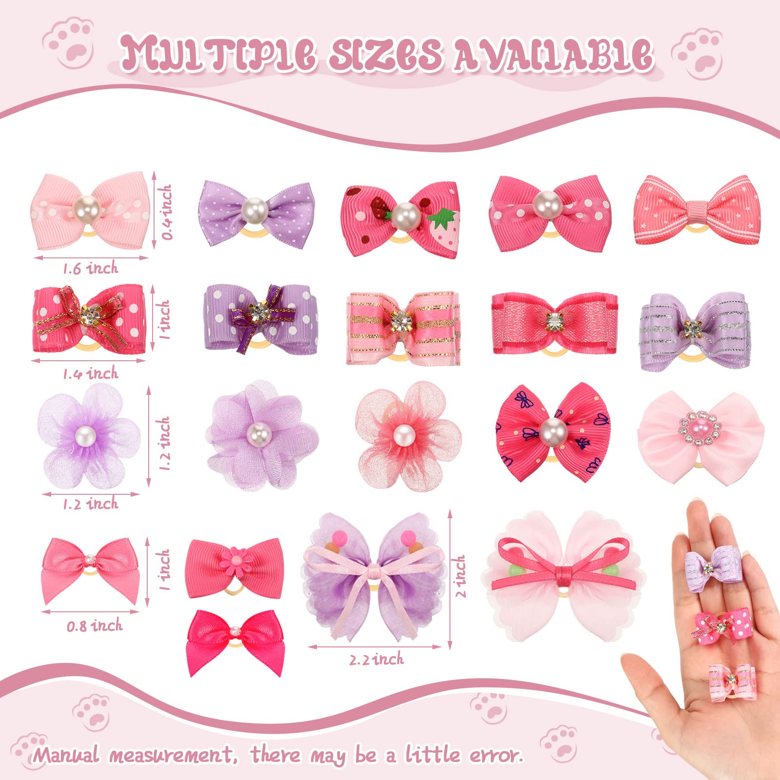 Hanaive puppy bows in pink and rose hues for cute, photo-ready looks.