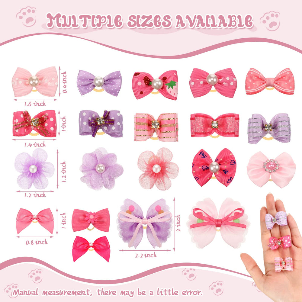 Hanaive puppy bows in pink and rose hues for cute, photo-ready looks.