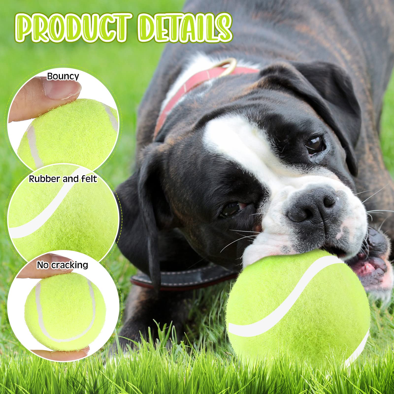 Hanaive yellow dog tennis ball front view emphasizes bright color for attention.