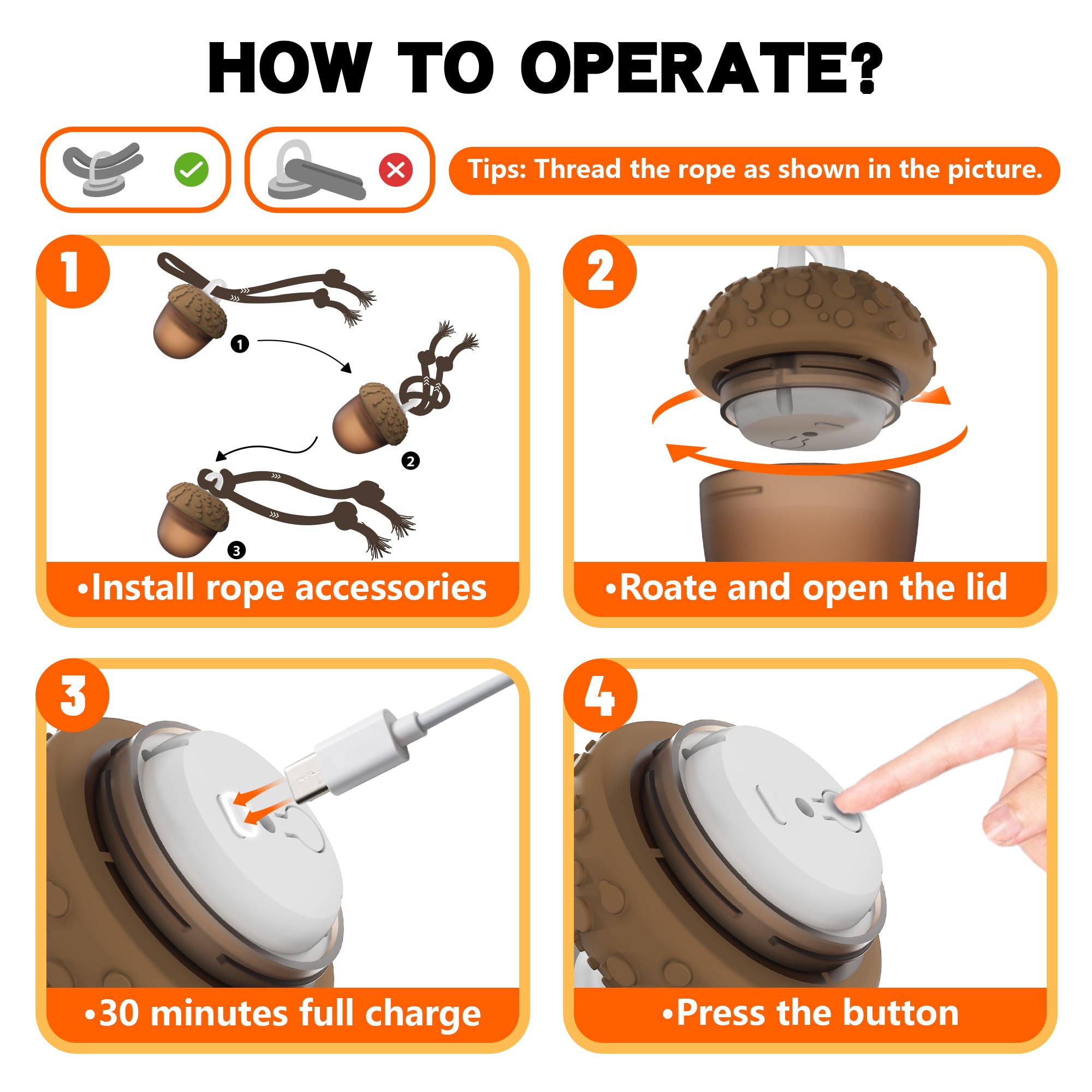 Hanarook Acron interactive dog ball Type-C charging for quick power refresh.