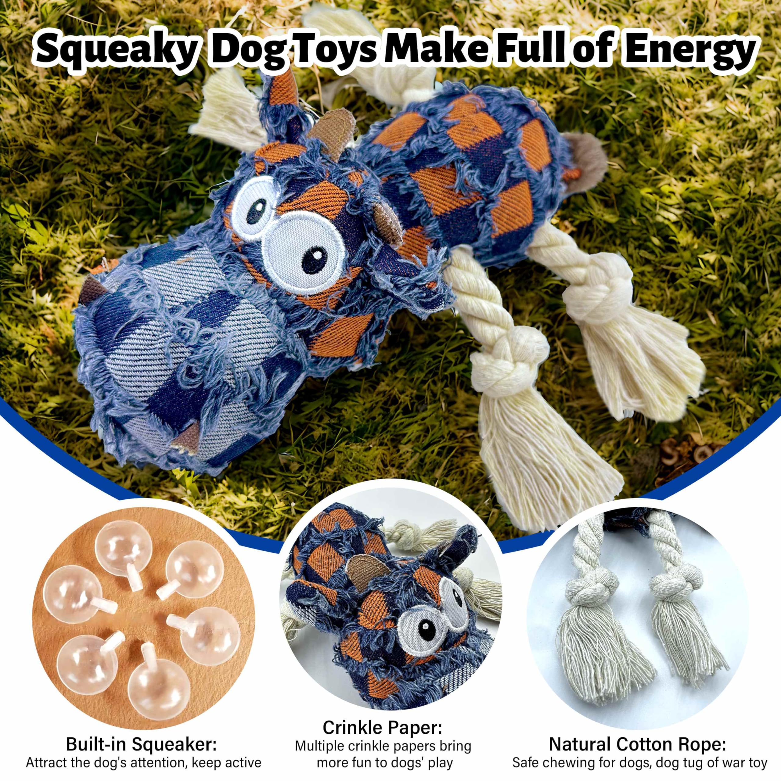 Hanarook dog toy woven denim and rope for chewing and tug of war