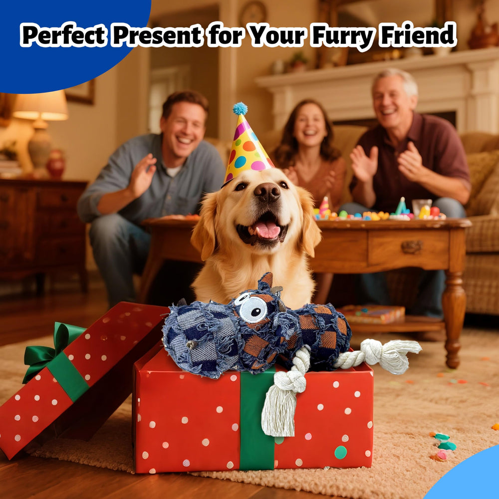 Hanarook plush dog toy with squeaker in body for busy puppies