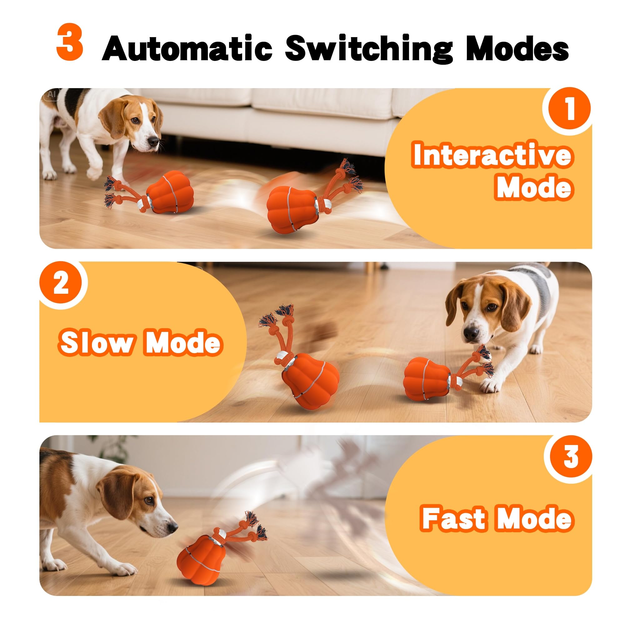 Hanarook pumpkin-dog-ball-led-light mode attracts dogs during evening play