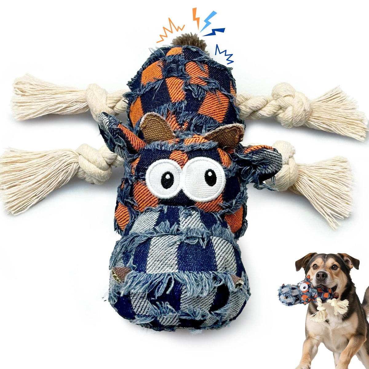 Hanarook squeaky dog toy for aggressive chewers with durable denim fabric