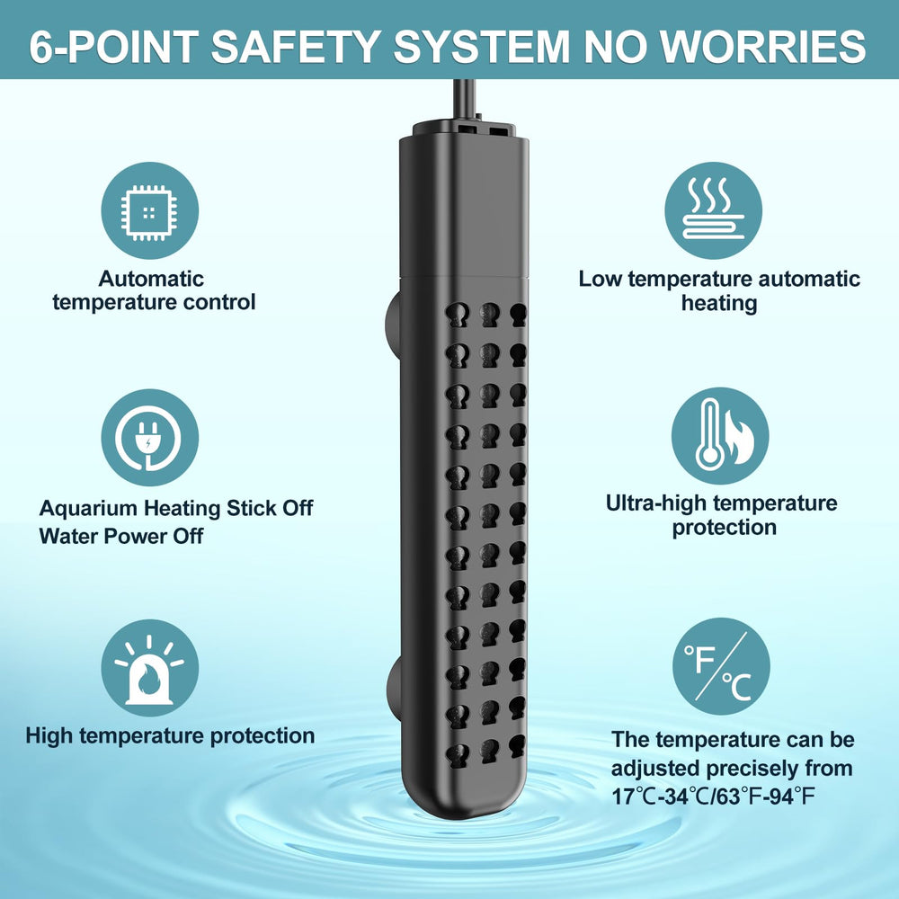 HANLESHUKA submersible heater 100W in-tank setup for 10-20 gallon aquariums