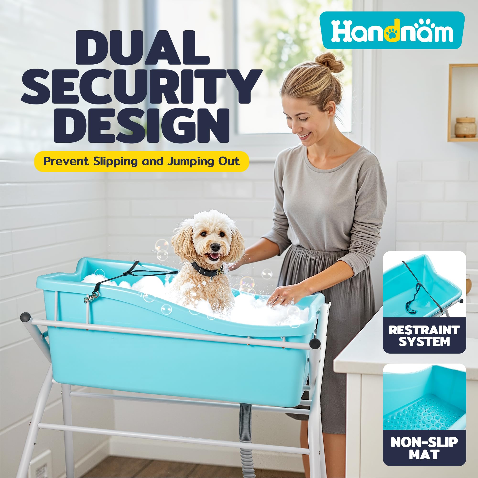 Handnam drainage hose assists easy water disposal after baths
