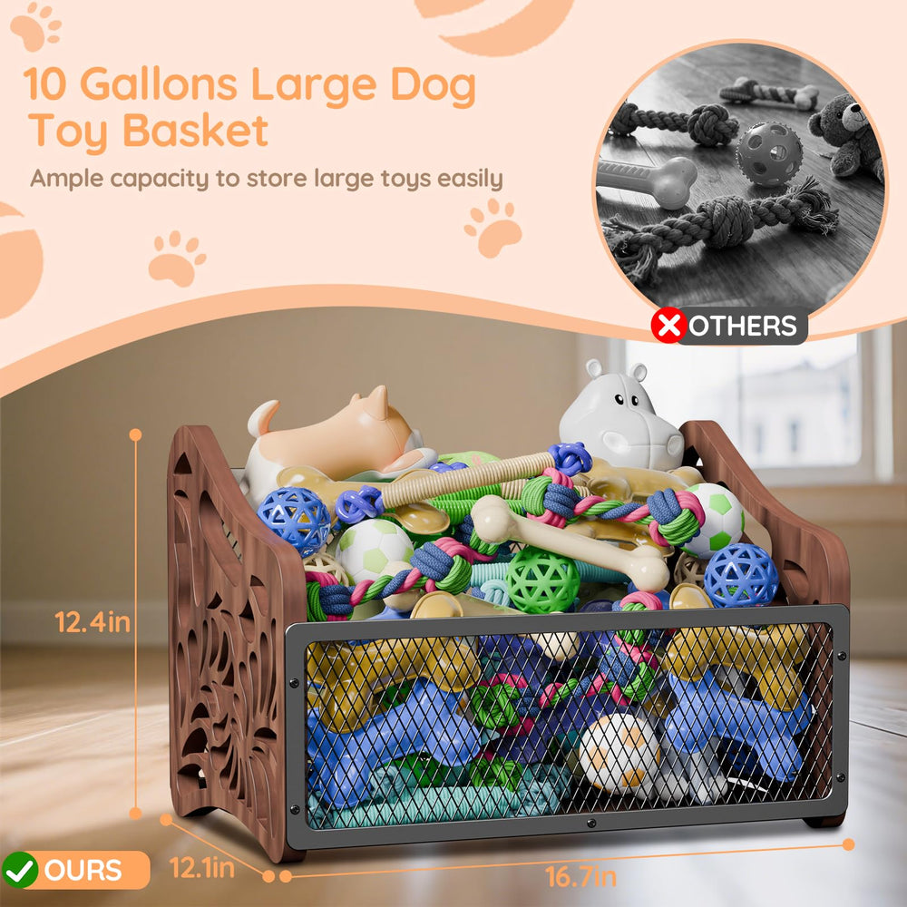 handrong dog toy storage bin side angle for easy access by pets