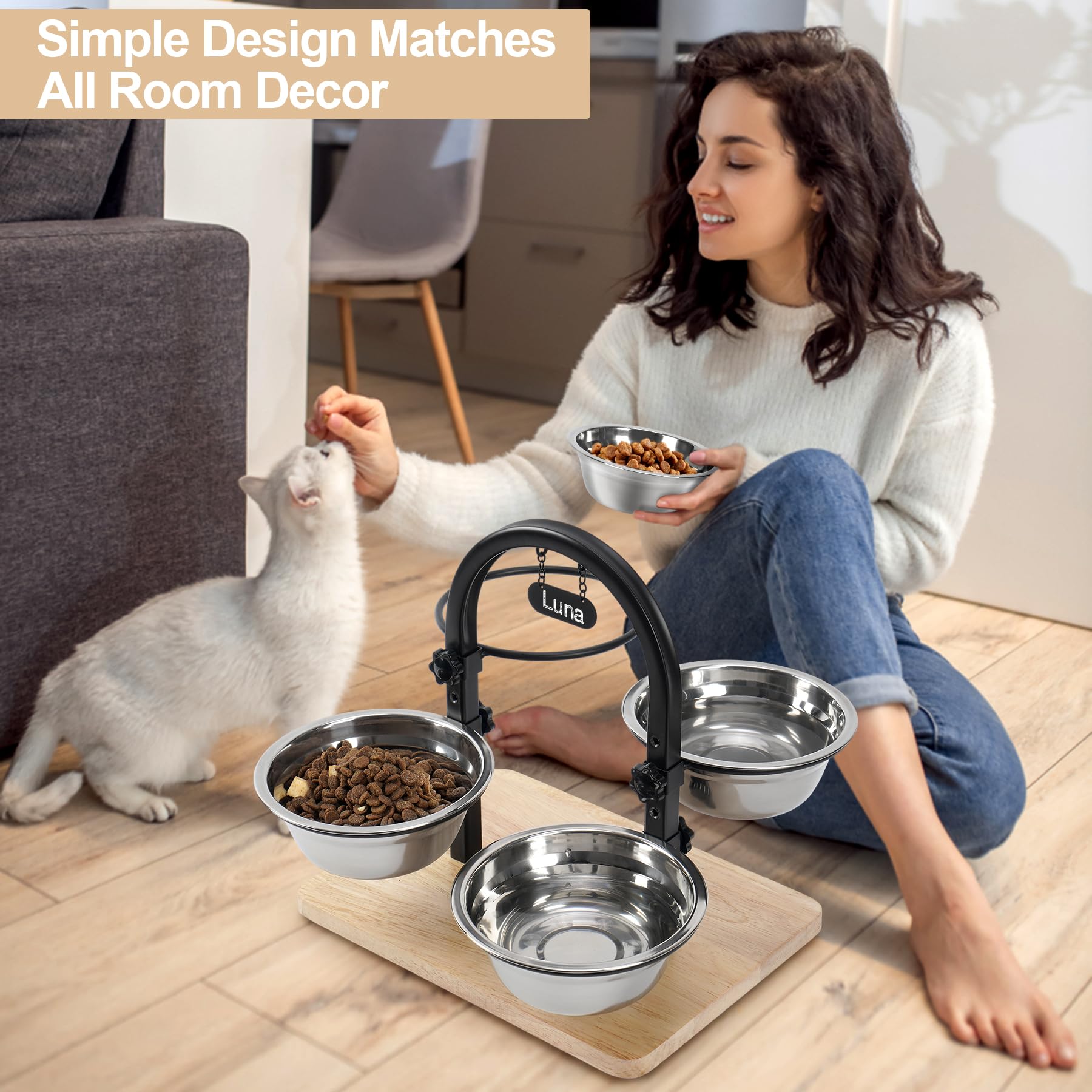 Handrong neck-friendly dining posture during meals from elevated bowls.