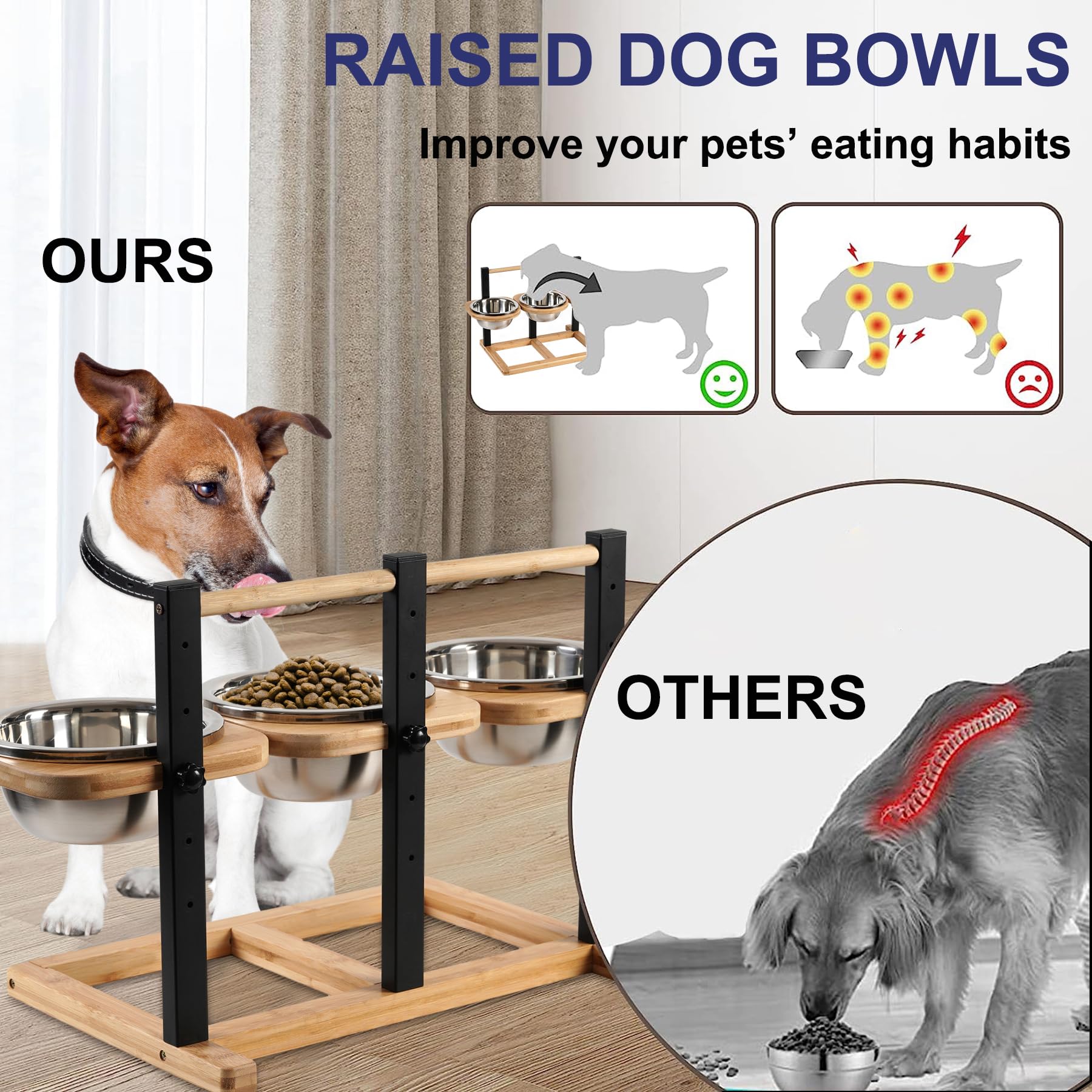 Handrong elevated dog bowl against wall stability tip for steadiness