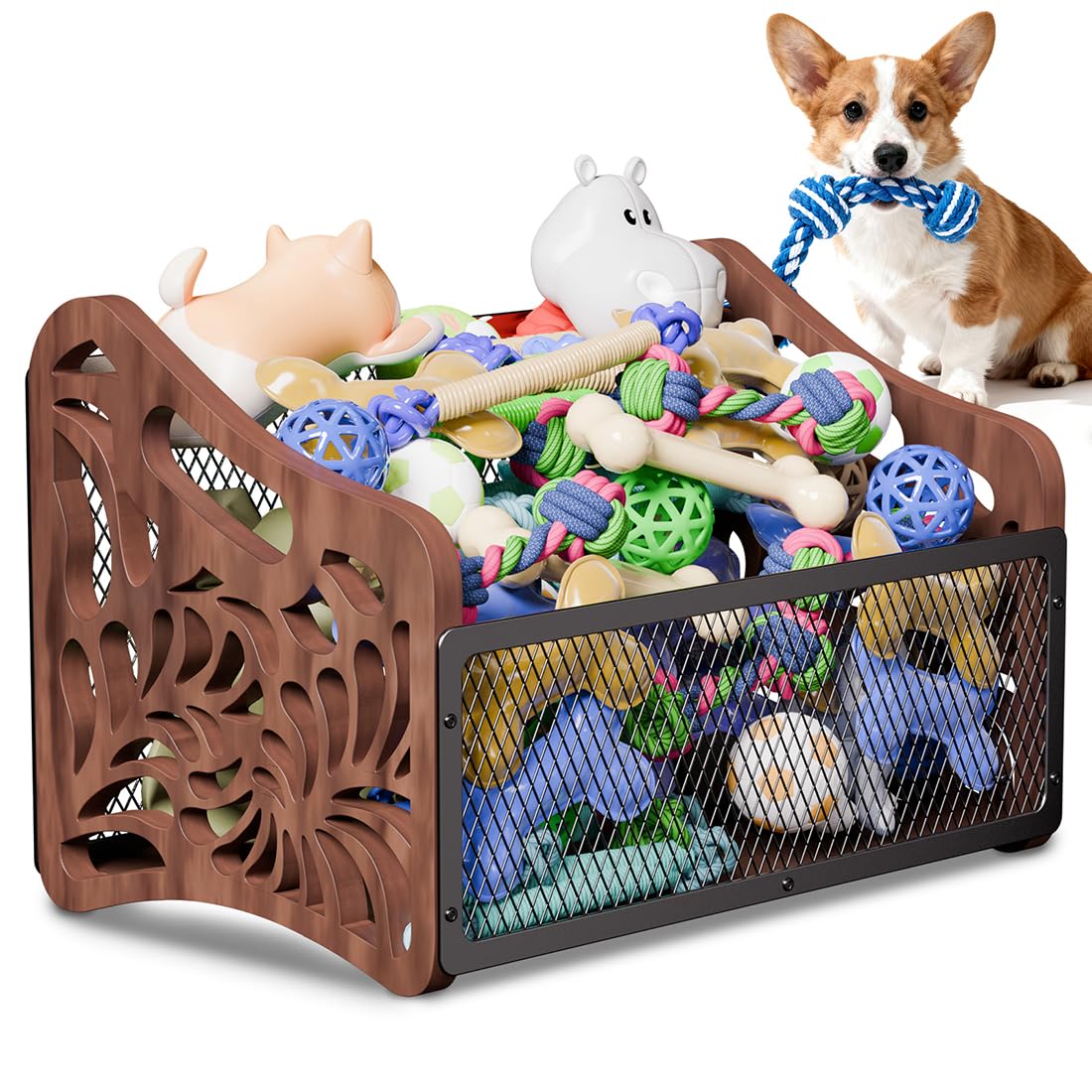 handrong large dog toy basket front view showing spacious storage for toys and accessories