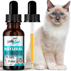 Handy Hound antibiotics for cats bottle featuring natural ingredients and allergy relief potential