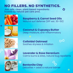 Handy Hound SnoutScreen shows natural ingredients for skin care benefits.