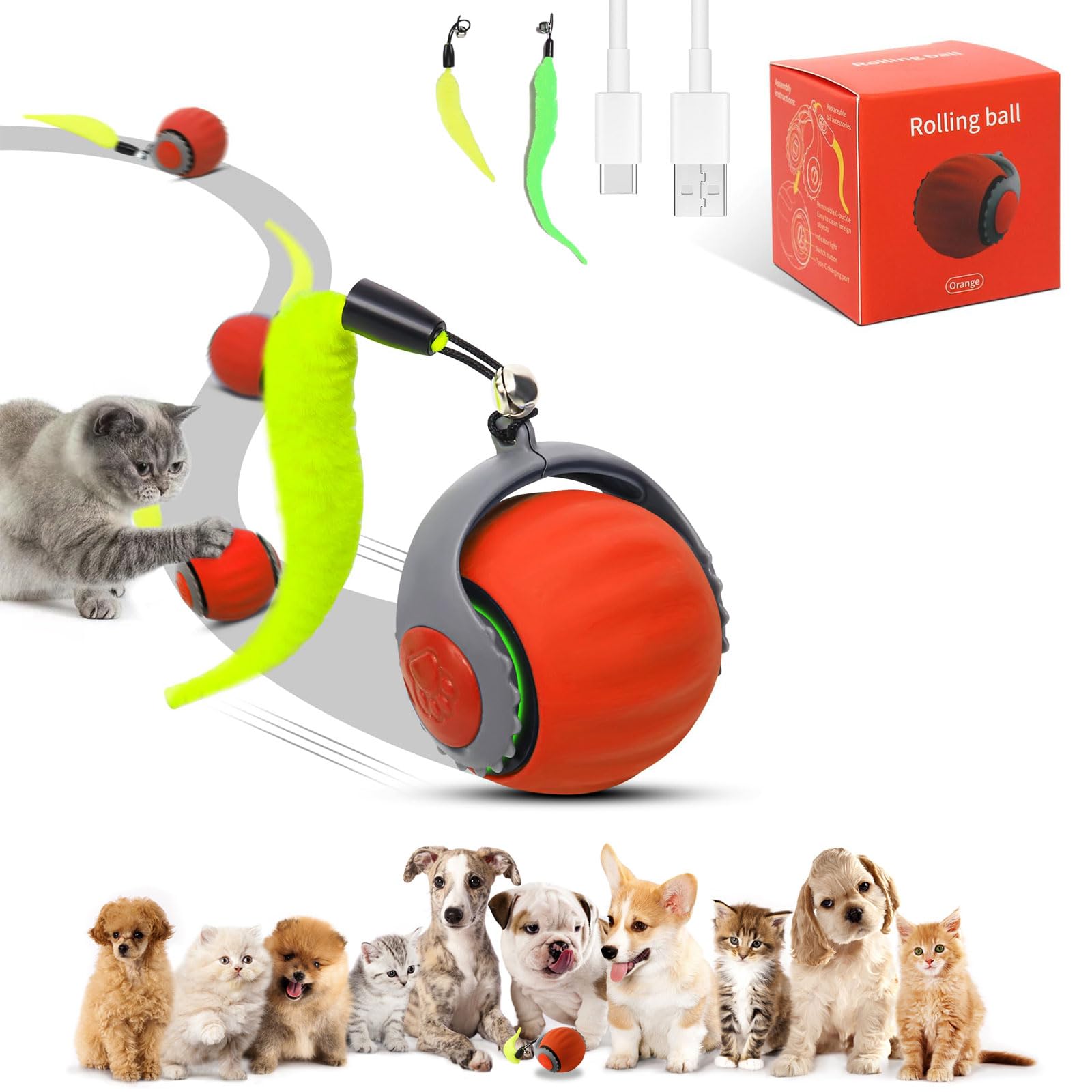 HANIPUPPY Interactive Cat Ball Speedy Tail 3.0 rolling action invites indoor play.