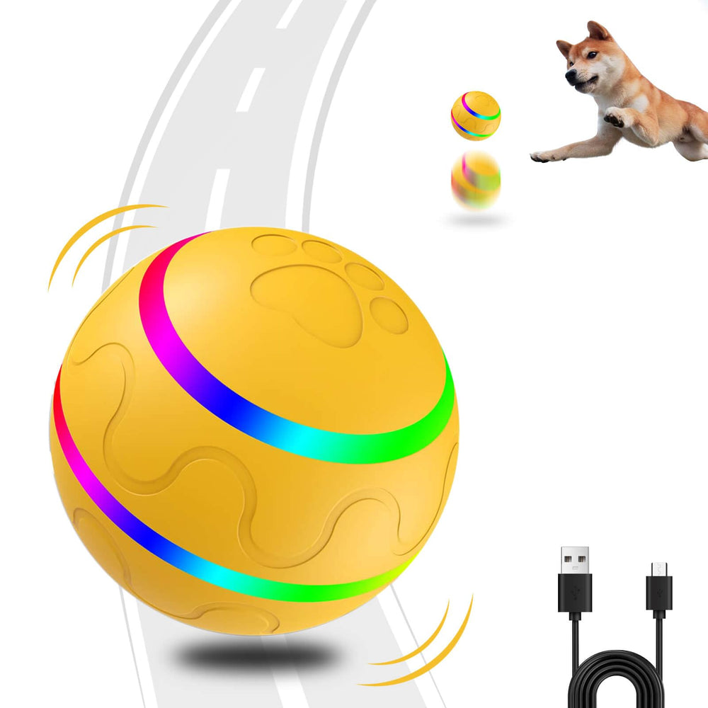 Hanipuppy interactive dog ball toy in yellow with automatic action for dogs.