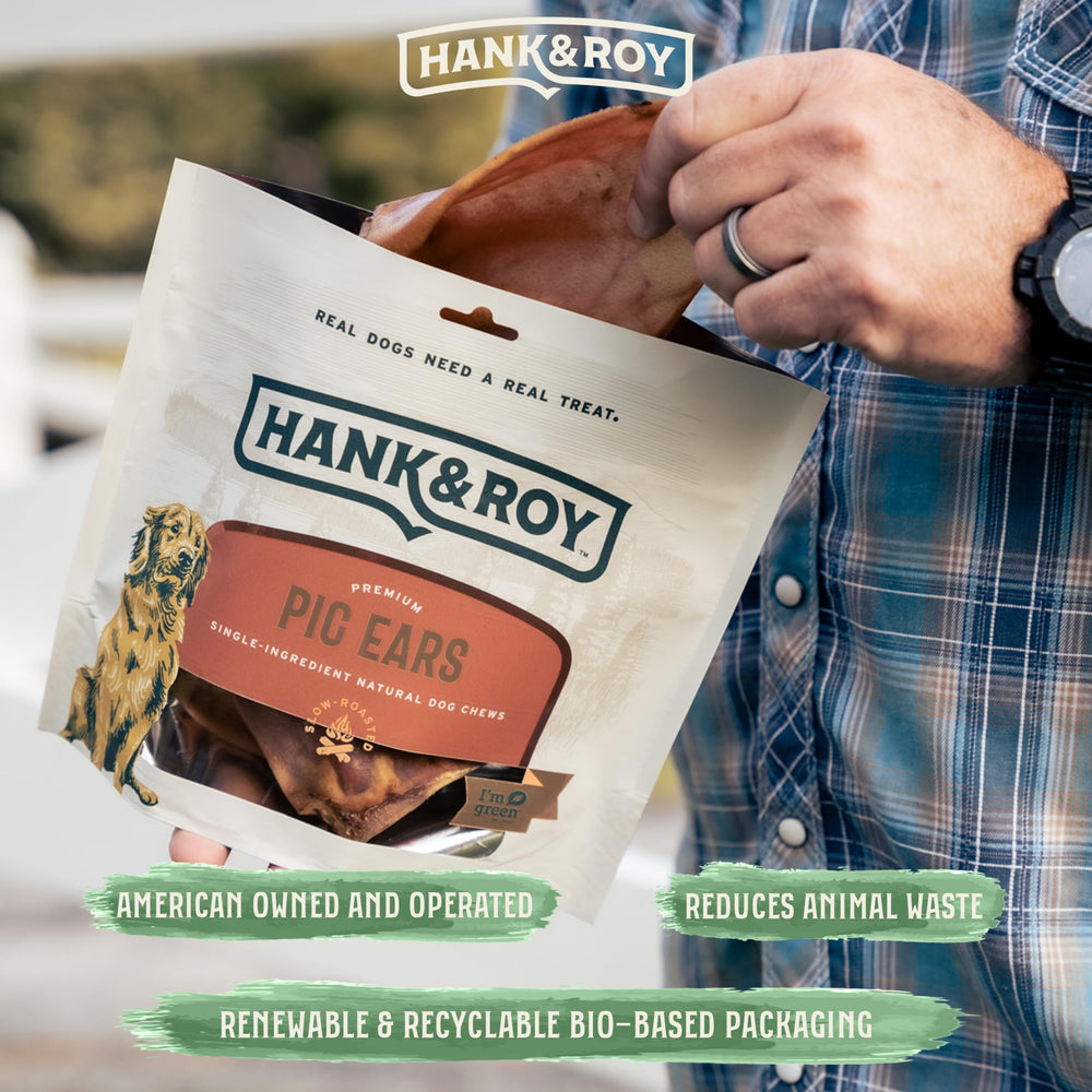 Hank and Roy pig ears long-lasting chew demonstrates extended playtime.